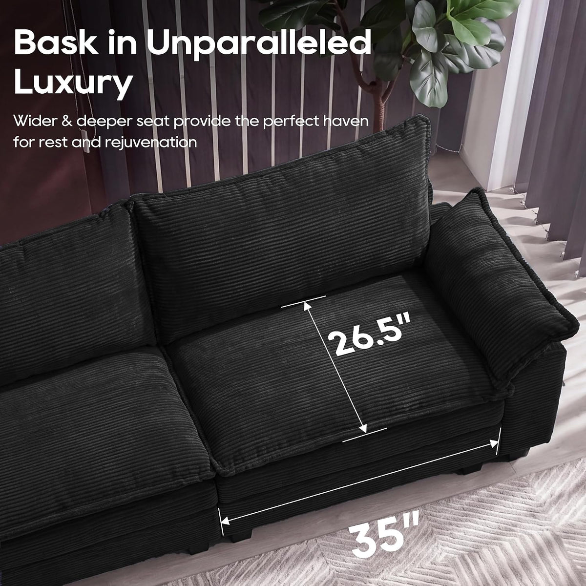 URRED Oversized Modular Sectional Sofa，Solid Black：157" U Shaped | Modern Comfy Cloud Couch with Movable Ottoman and Pillow, Deep Seat Couches for Living Room, Bedroom or Apartment