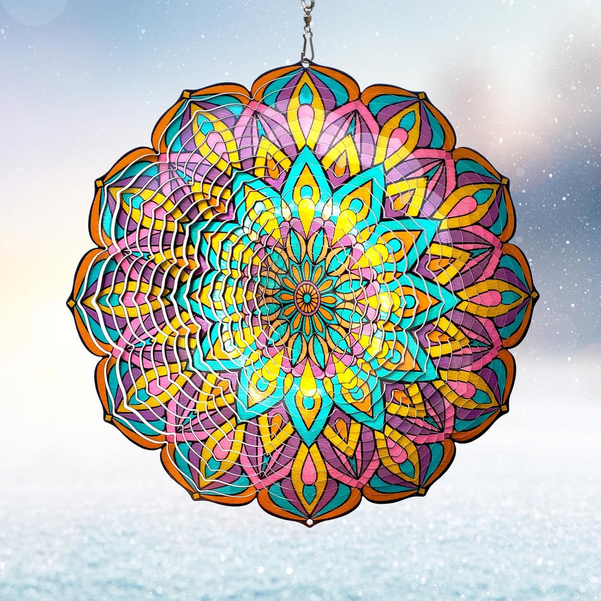 Mandala Wind Spinner - Purple Tulip Design | 12 Inch Stainless Steel Hanging Wind Sculpture & Catcher, 3D Kinetic Yard Art Garden Decor for Indoor & Outdoor | Meaningful Gift Idea