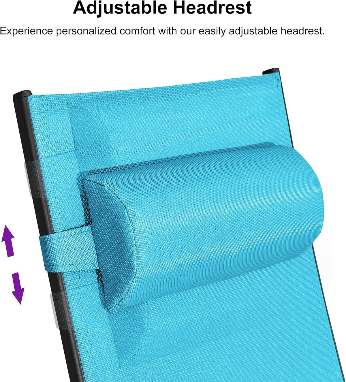 PURPLE LEAF Patio Pool Lounge Chaise Set of 3 Outdoor Chair, Turquoise Blue | 2 Chaise + 1 Table, Aluminum Frame, UV Textilene Fabric, Adjustable Headrest & 5 Recline Angles, Stackable, S-Curve Backrest