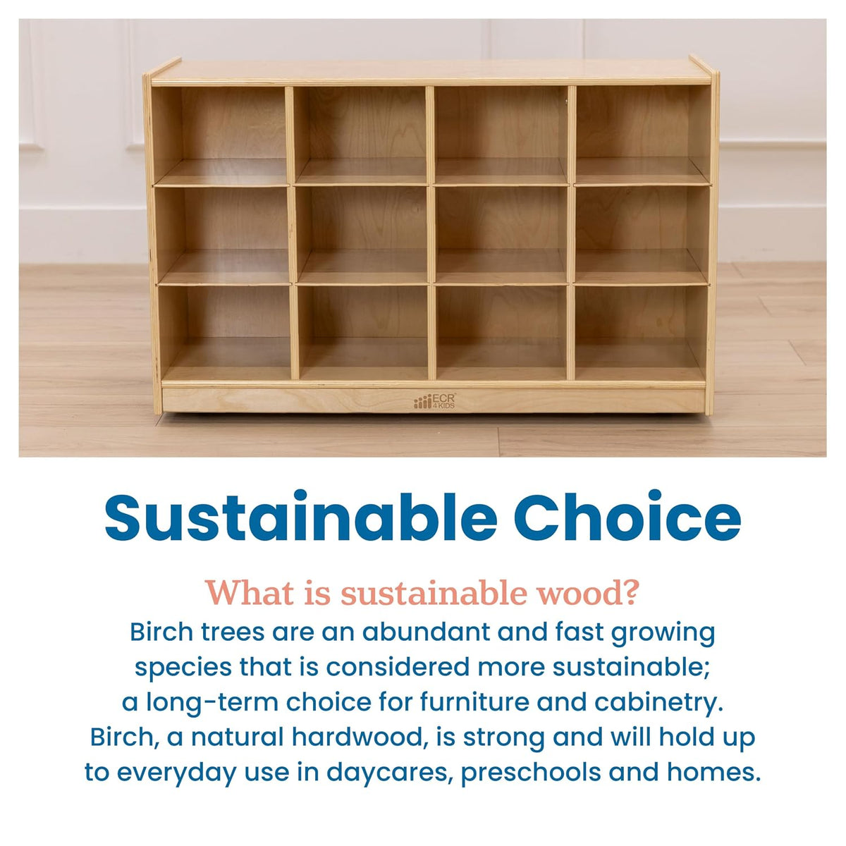 ECR4Kids 12 Cubby Mobile Tray Storage Cabinet, 3x4, Classroom Furniture, Natural | Durable birch, GREENGUARD Gold Certified, 12 cubbies with 4 casters for mobility, organize supplies in a classroom or home