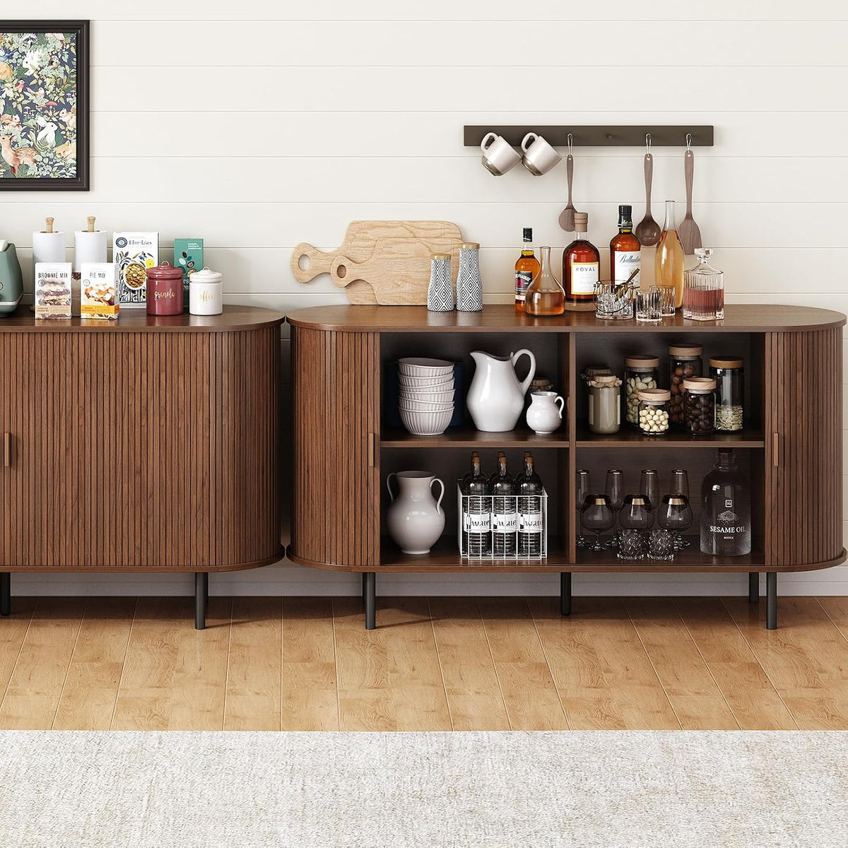 ONBRILL 55" Sideboard Buffet Cabinet with Storage, Sliding Door & Adjustable Shelf, Modern Accent Coffee Bar Console Table for Kitchen, Entryway, Walnut