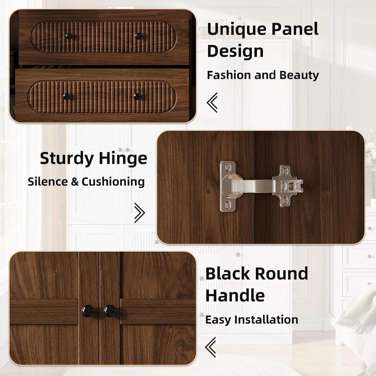 TOKSOM 4 Doors Freestanding Armoire Wardrobe Closet, 72" Walnut Wardrobe Armoire Wooden Closet Large Capacity Storage with 3 Drawers & 3 Hanging Rod Shelves Clothes Organizer