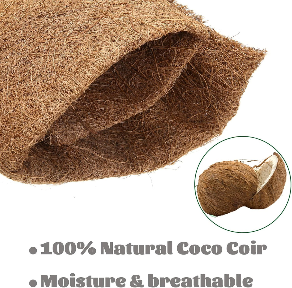 MIOHNAN Natural Coco Coir Fiber Liner Roll Sheet, Coconut Fiber Pad, Coconut Husk Liners Mat for Planters Baskets, DIY Moss Pole - 12x48 inch