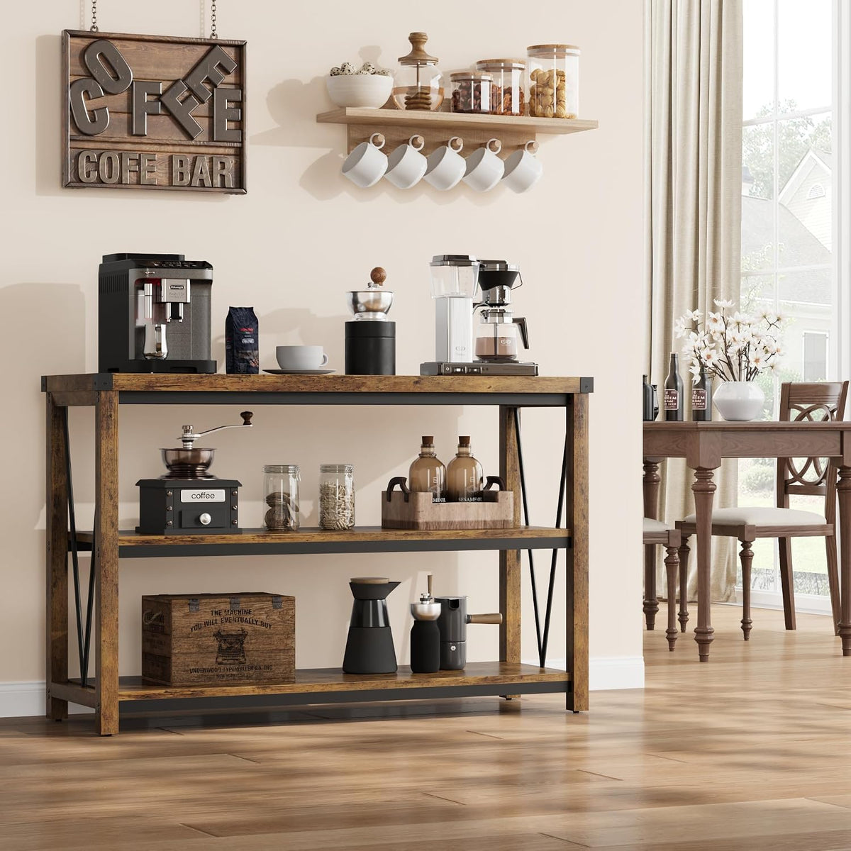 Garvee Farmhouse Console Table, 47 in Narrow Long Entryway Table with Storage, 3 Tier Wood Console Table for Living Room, Skinny Sofa Tables Behind Couch, Rustic Hallway Table for Entryway