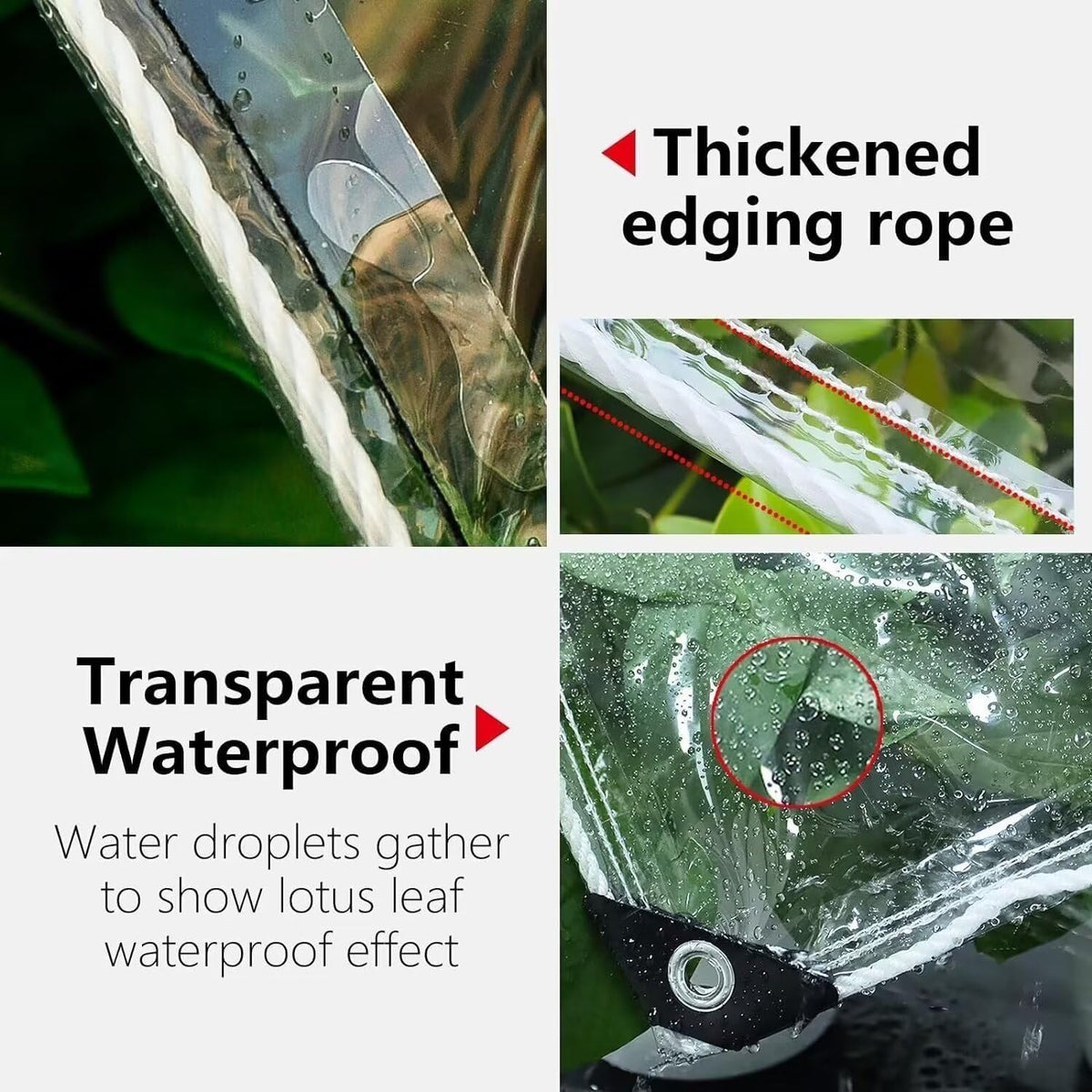 Clear Tarps with Grommets 14 Mil Clear PVC Tarp 400g/m² Thickened Tear Resistant, for Camping, Plants Greenhouse, Cars, Patio (12' X 12')
