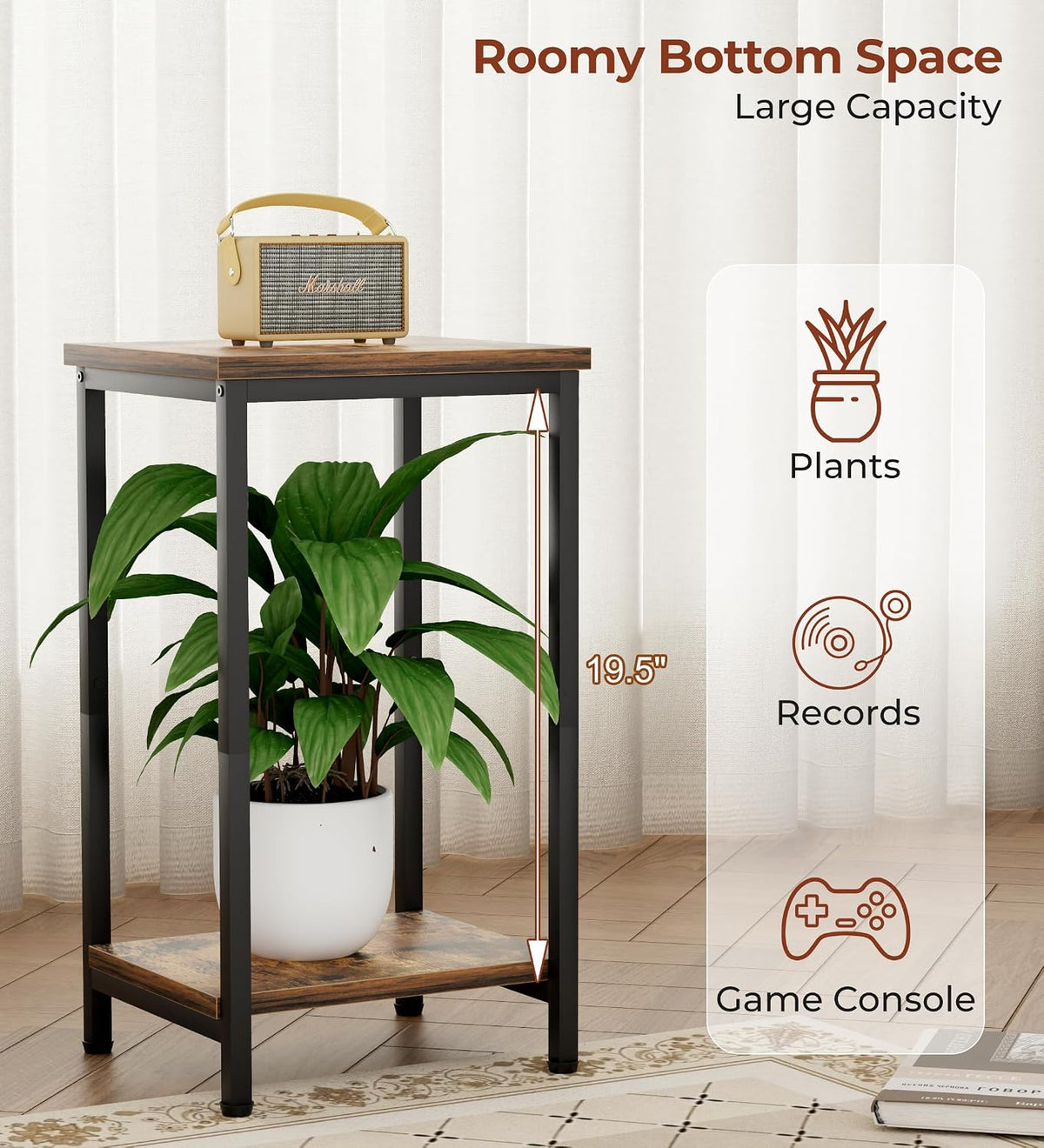 KEETDY Small Side Table for Small Space End Tables for Living Room, 2-Tier Storage Shelf Night Stand, Sofa Bedroom Bedside Table Nightstand Storage, Rustic Brown