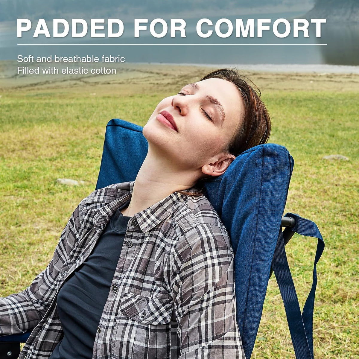 EVER ADVANCED Oversized Folding Rocking Camping Chair, Padded Portable Rocker Chair for Patio, Lawn and Outdoors, Heavy Duty Hard Armchair for Adults Supports 400lbs, Blue
