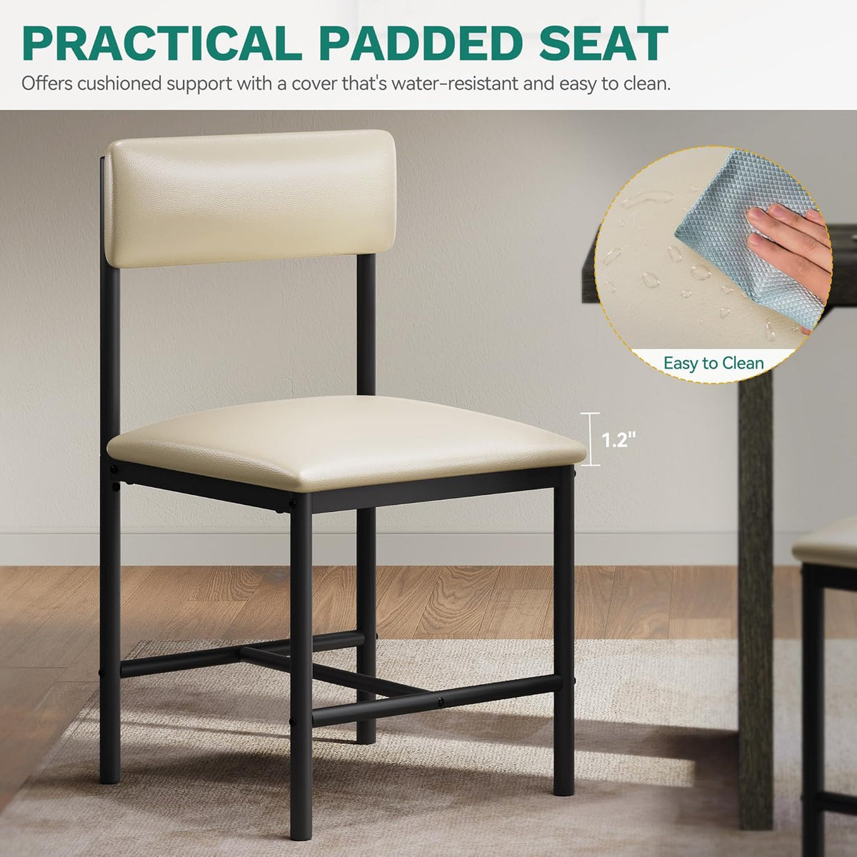 YITAHOME Dining Room Chairs Set of 4, Modern Kitchen Chairs with Upholstered Faux Leather Cushion Seat Backrest & Heavy Duty Metal Leg, for Kitchen, Living Room, Restaurant, White