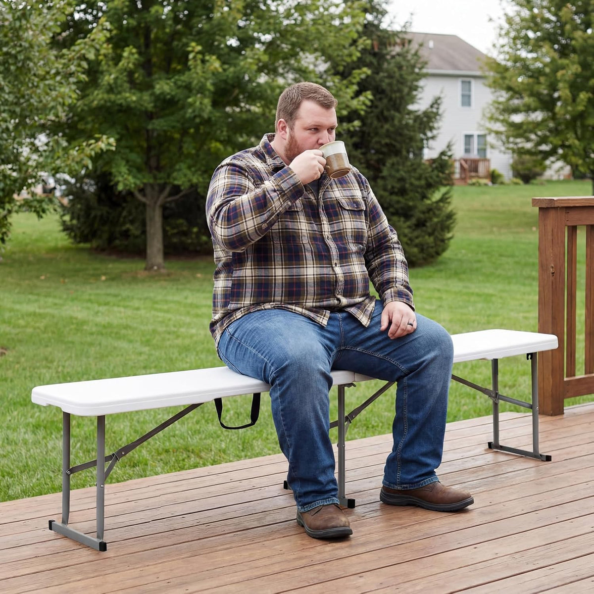Byliable Folding Bench 6ft,Portable Plastic Bench Seat with Handle,White | Heavy Duty HDPE,Powder-Coated Steel Legs,Strong Weight Support,Indoor Outdoor for Parties,Gatherings,Dining,Camping,Events