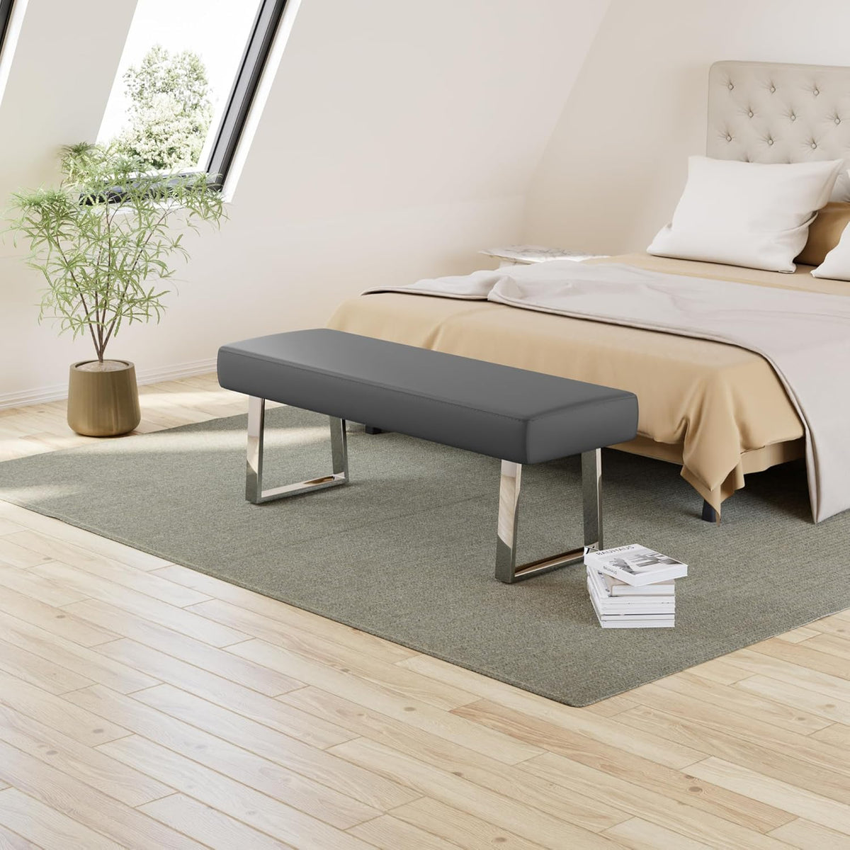 JIEXI Bedroom Bench Bed end upholstered Bench Indoor Corner Small Bench, with Metal Legs,for Kitchen entryway Dining Room and Living Room Window, Plant Bench, Footstool