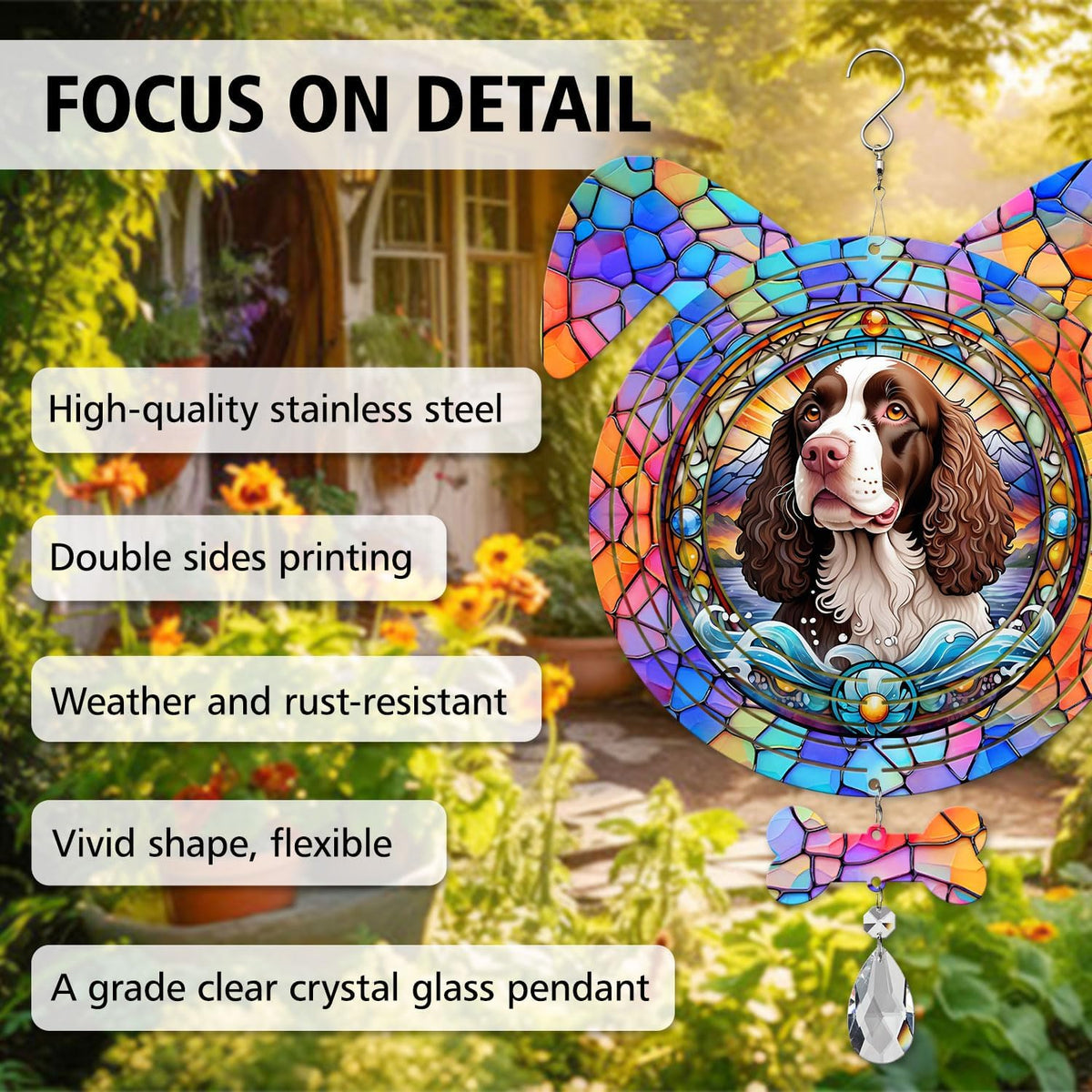American Water Spaniel Dog Ears Wind Spinner, American Water Spaniel Wind Spinner Hanging for Yard and Garden