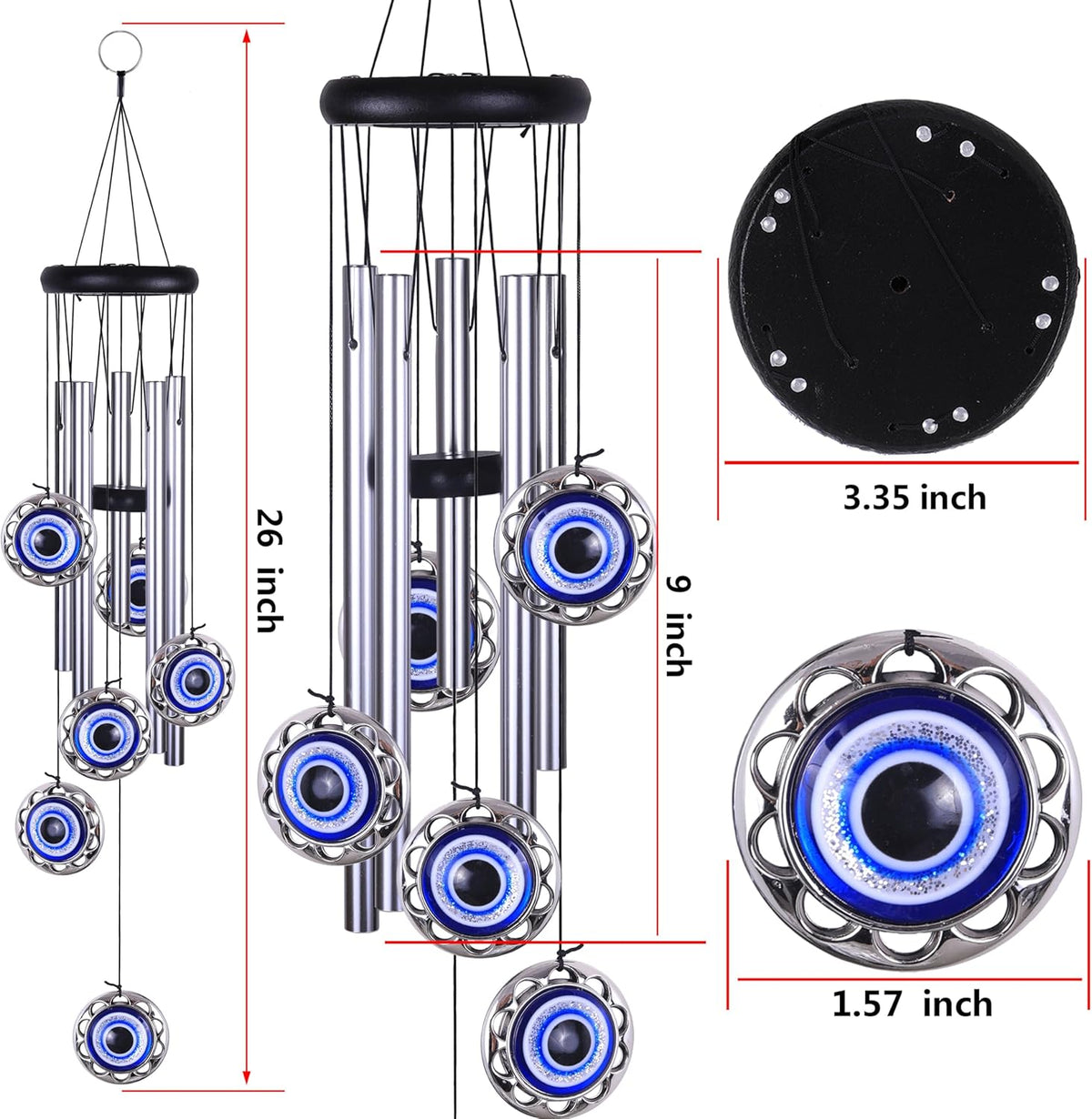 Blue Evil Eye Amulet Wind Chimes Outdoor Hanging Decor, Mobile Evil Eye Blessing Windcatcher, Evil Eye Wind Bells, Blue Evil Eye Wind Chimes for Home, Gift for Mom, Balcony, Patio, Garden Decoration