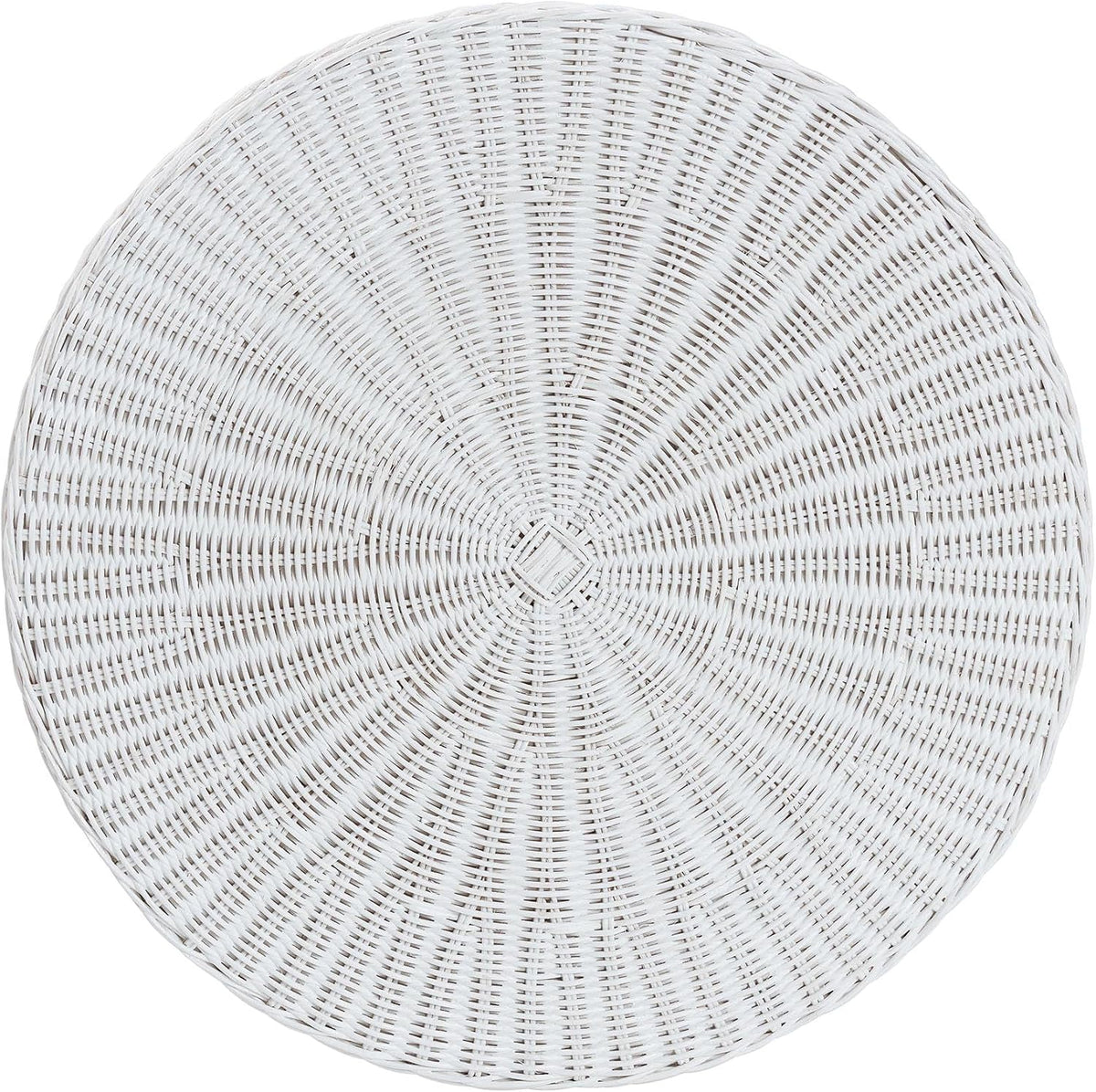 Bali & pari Palm Scallop Rattan Console Table – Handwoven Wicker Round Accent Table for Living Room, Sunroom or Foyer Place, Coastal Boho Style in White