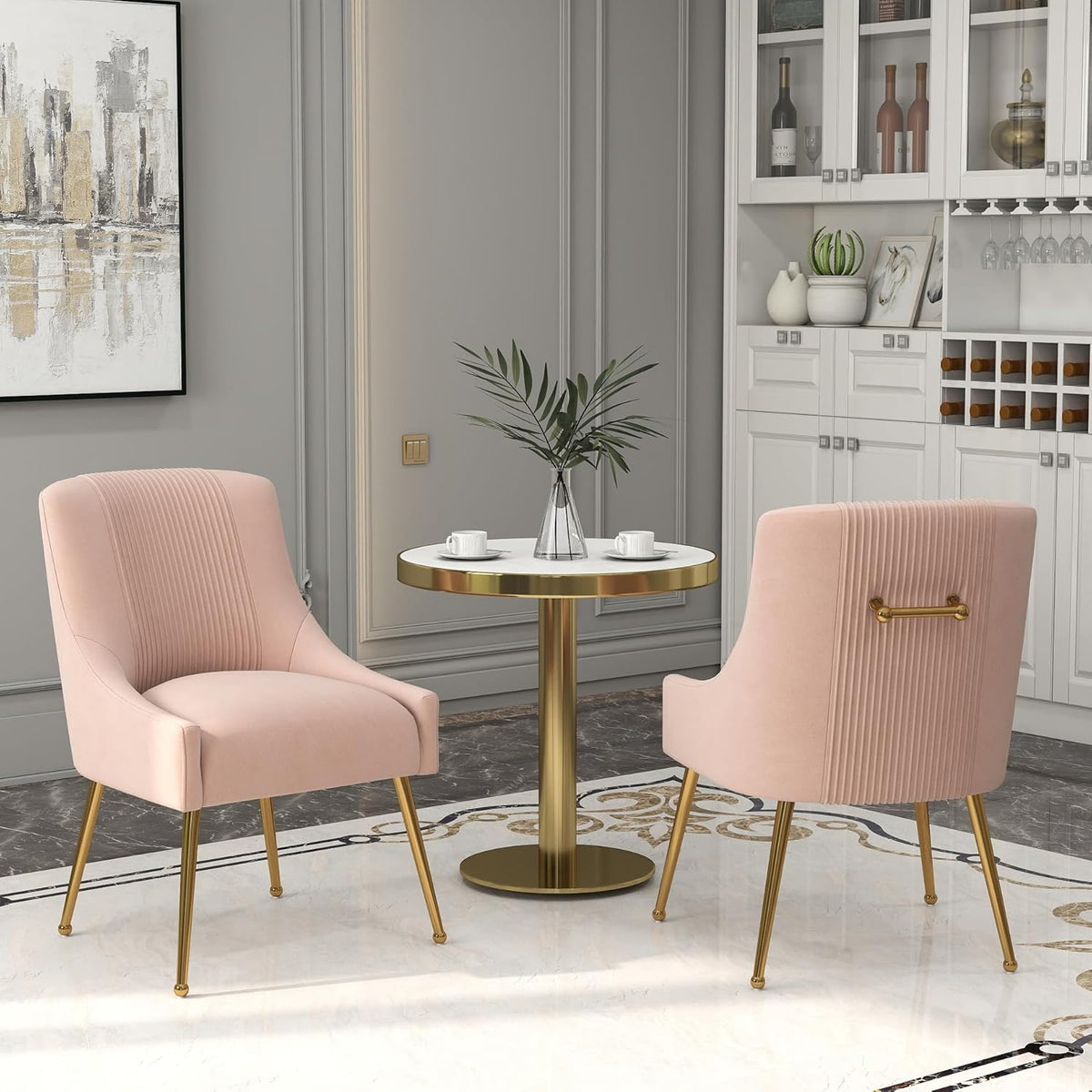 Modern Dining Chairs, Velvet Upholstered Dining Room Chairs with Gold Legs,Tufted Accent Chair Set of 8 for Reception Room Living Room Study Room(Pink)