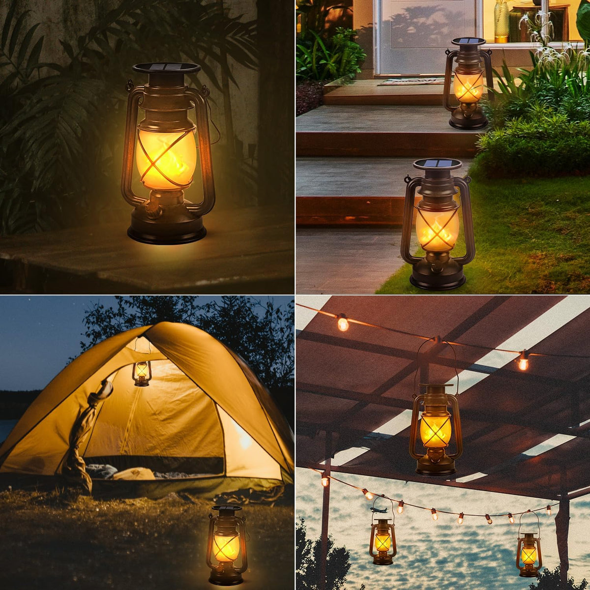 Solar Lantern Outdoor Hanging Solar Lights Dancing Flame Led Waterproof Camping Lamps, Landscape Decor for Table Patio Garden Yard Pathway Porch 2 Pack