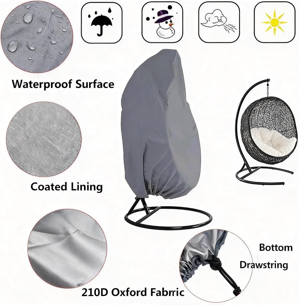 Heavy-Duty 210D Oxford Swing Cover-Waterproof UV-Resistant and Windproof Hammock with Drawstring(Nozipper(115cm*190cm))