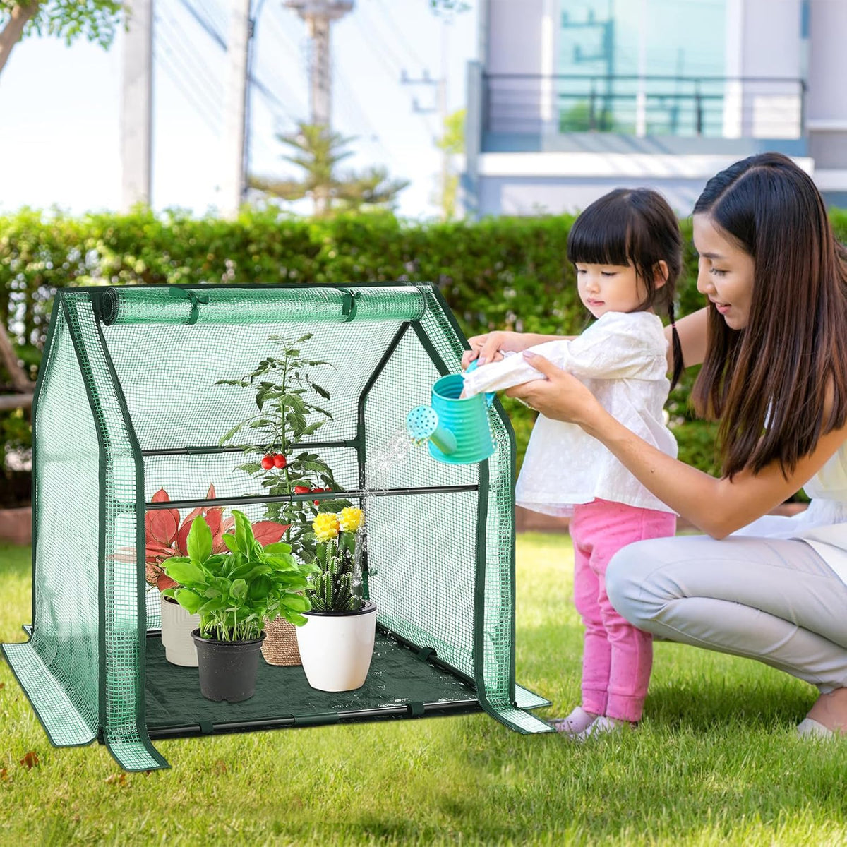 U'Artlines Portable Mini Greenhouse Small Green House with Waterproof Pad 36x18x33 Inch Plant Cover Tent for Garden Small Plants Indoor Outdoor, Green PE