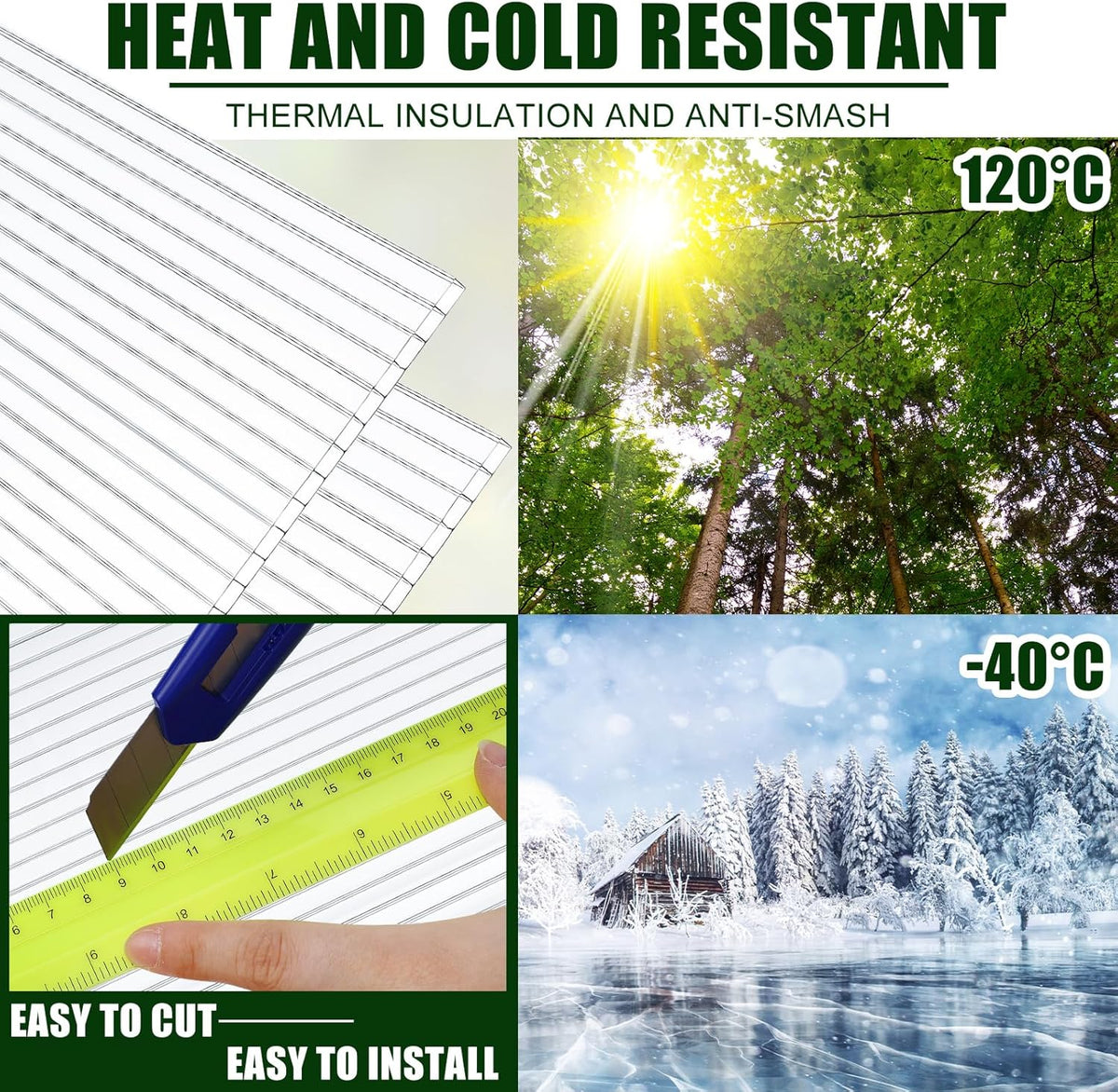 Tatuo 12 Pack 4' X 2' X 0.16'' Polycarbonate Greenhouse Panels Polycarbonate Sheets Twin-Wall Roof Panels Waterproof UV Protected Clear Corrugated Plastic Roofing for Greenhouse Replacement