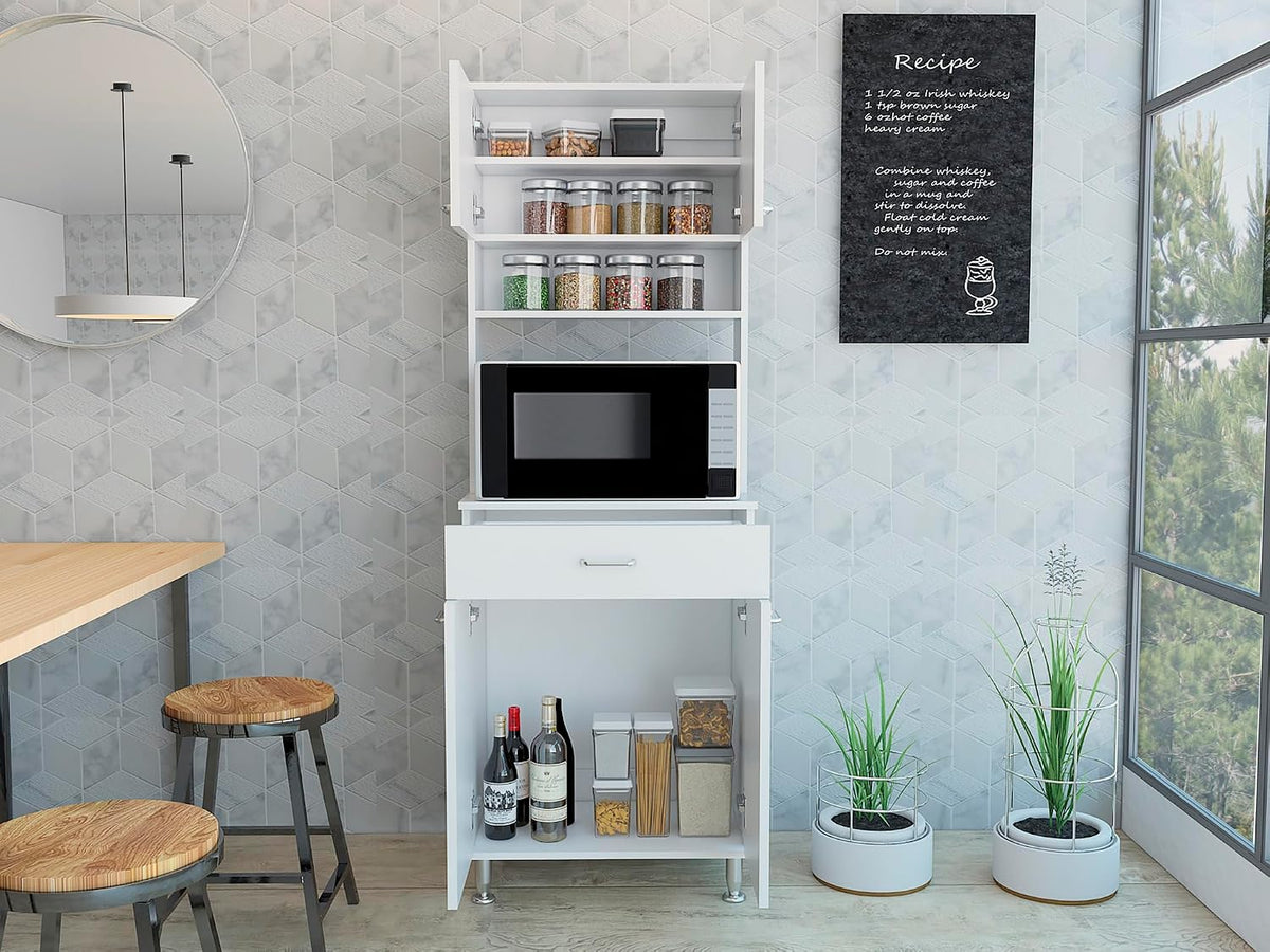 60 Kitchen Pantry with Countertop and Storage - White | Includes bottom cabinet for pots and pans with spacious top surface