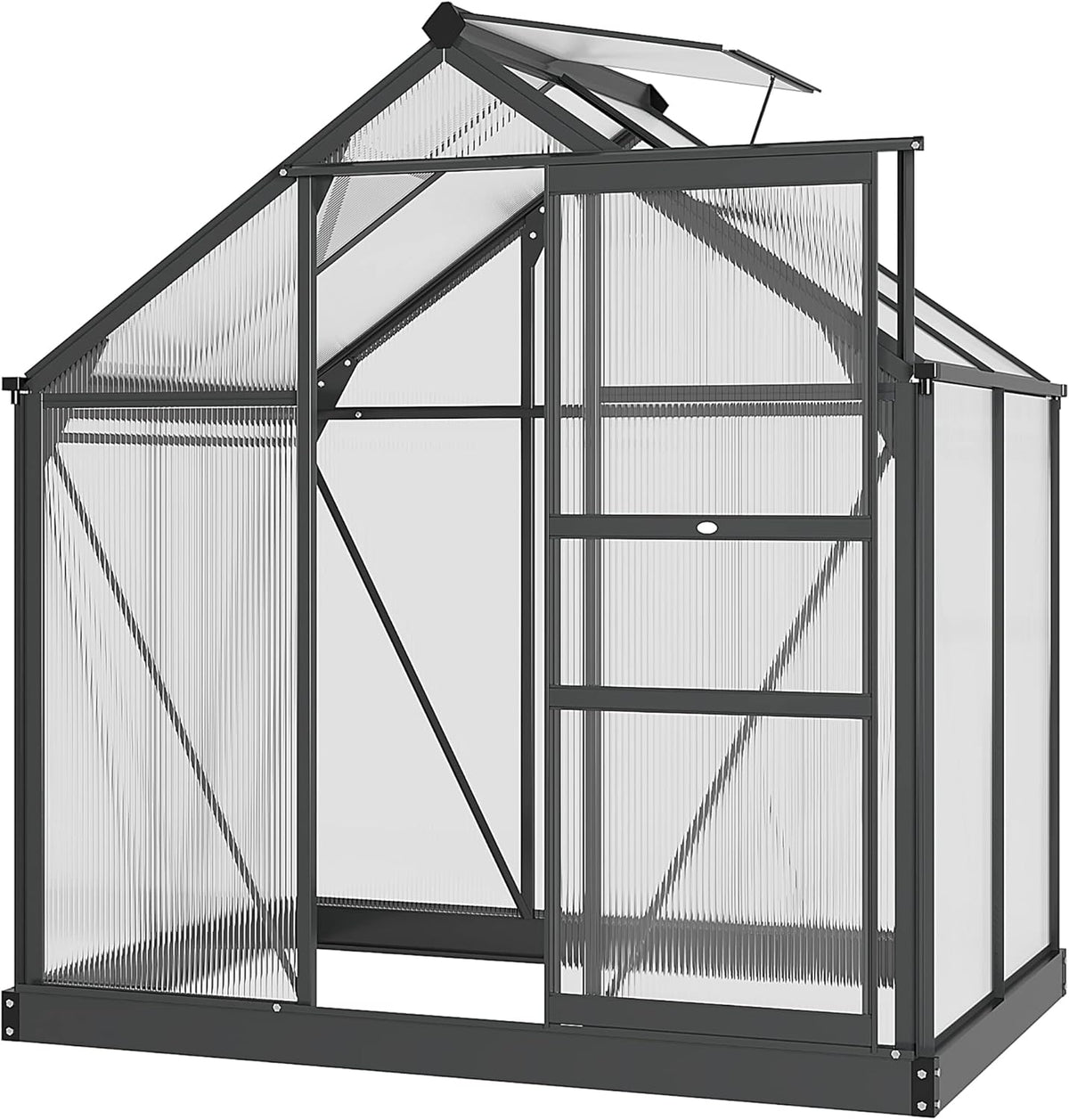 Outsunny 6' x 4' Greenhouse for Outdoors, Polycarbonate Greenhouse with Rain Gutter and Roof Vent, Aluminum Walk-in Green Houses for Outside for Patio Backyard Garden, Gray