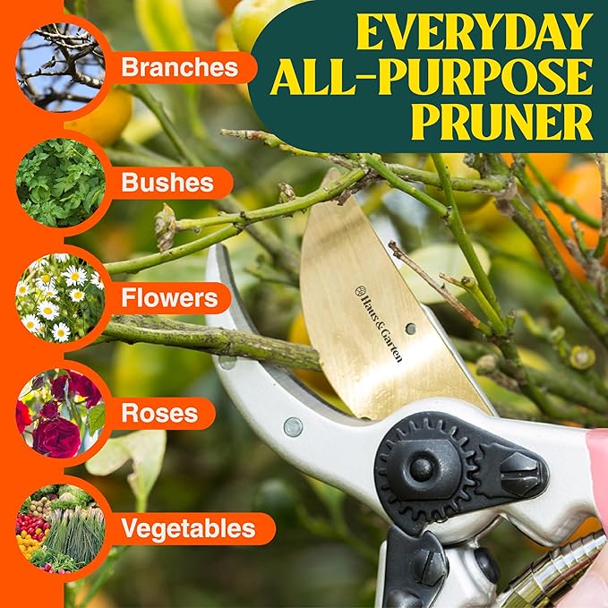 Haus & Garten ClassicPRO 8.5" Premium Titanium Bypass Garden Shears - Use as Pruners, Pruning Shears for Gardening, Hand Pruners, Handheld Garden Clippers, Scissors for Women