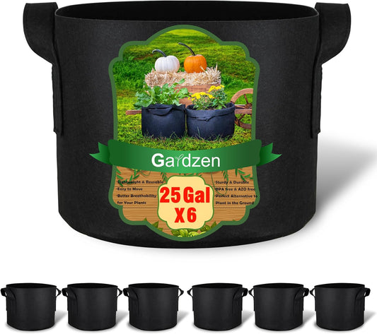 Gardzen 6-Pack 25 Gallon Grow Bags, Aeration Fabric Pots with Handles, Heavy Duty Cloth Pots for Plants