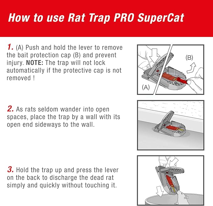 SWISSINNO Rat Trap PRO SuperCat - Reusable, Reliable and Effective - Powerful snap Trap for Rat Elimination Without False Catches, with Peanut Butter Bait - 2 Traps + 2 Bait Syringes