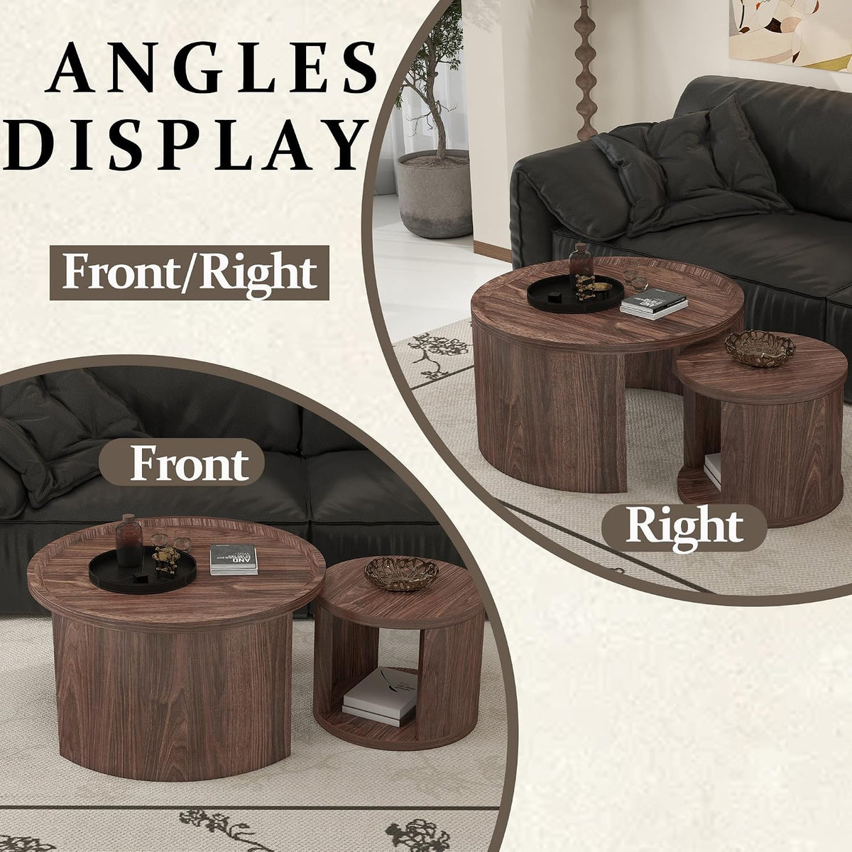 32" Anti-Slip Nesting Tables, Nesting Side Tables with Smooth Wood top, Nesting Coffee Tables with Minimalist Aesthetic for Modern Interior Home Spaces, Natural Wood