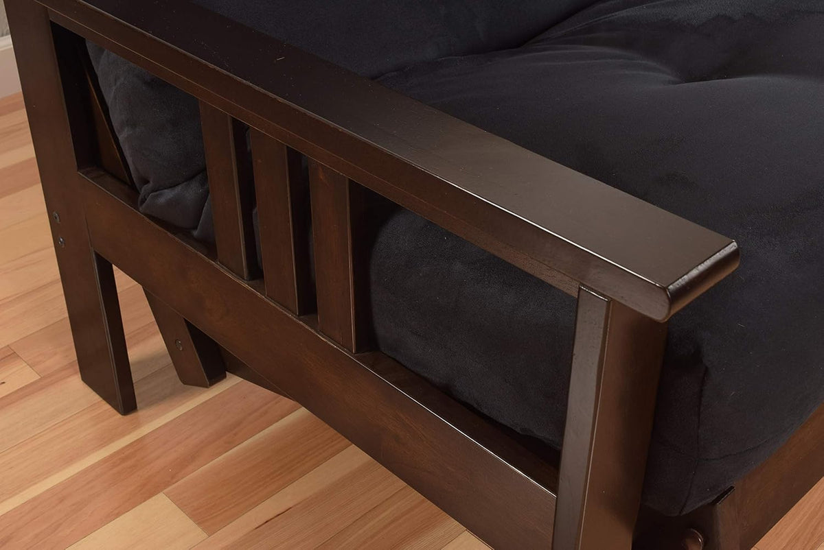 Kodiak Furniture Monterey Queen Futon Set in Espresso Finish, Suede Black