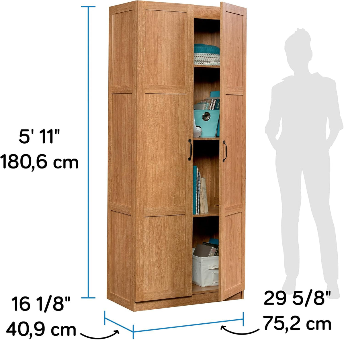 Sauder Select Storage Cabinet, Pantry Cabinet Kitchen Storage with Adjustable Shelves, Bathroom Storage Cabinet, in Highland Oak