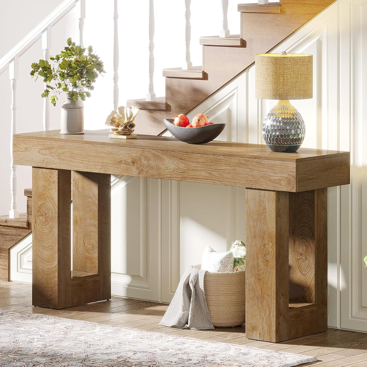 Tribesigns Farmhouse Console Table, 63-Inch Long Narrow Sofa Table Behind The Couch, Wooden Rectangular Entryway Table for Entrance, Hallway, Living Room (Natural)