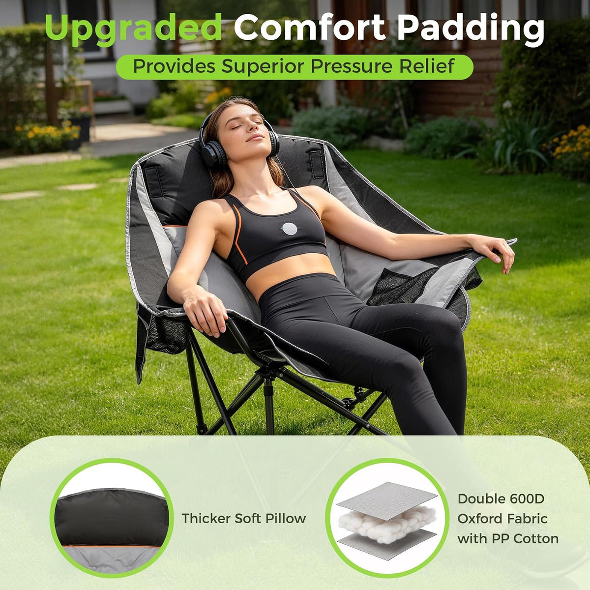 Suteck Oversized Camping Chairs for Adults - Heavy Duty Padded Camping Chair Folding Lawn XL Camp Chair with Cup Holders for Outdoor Sports Beach Fishing, Support to 500 lbs