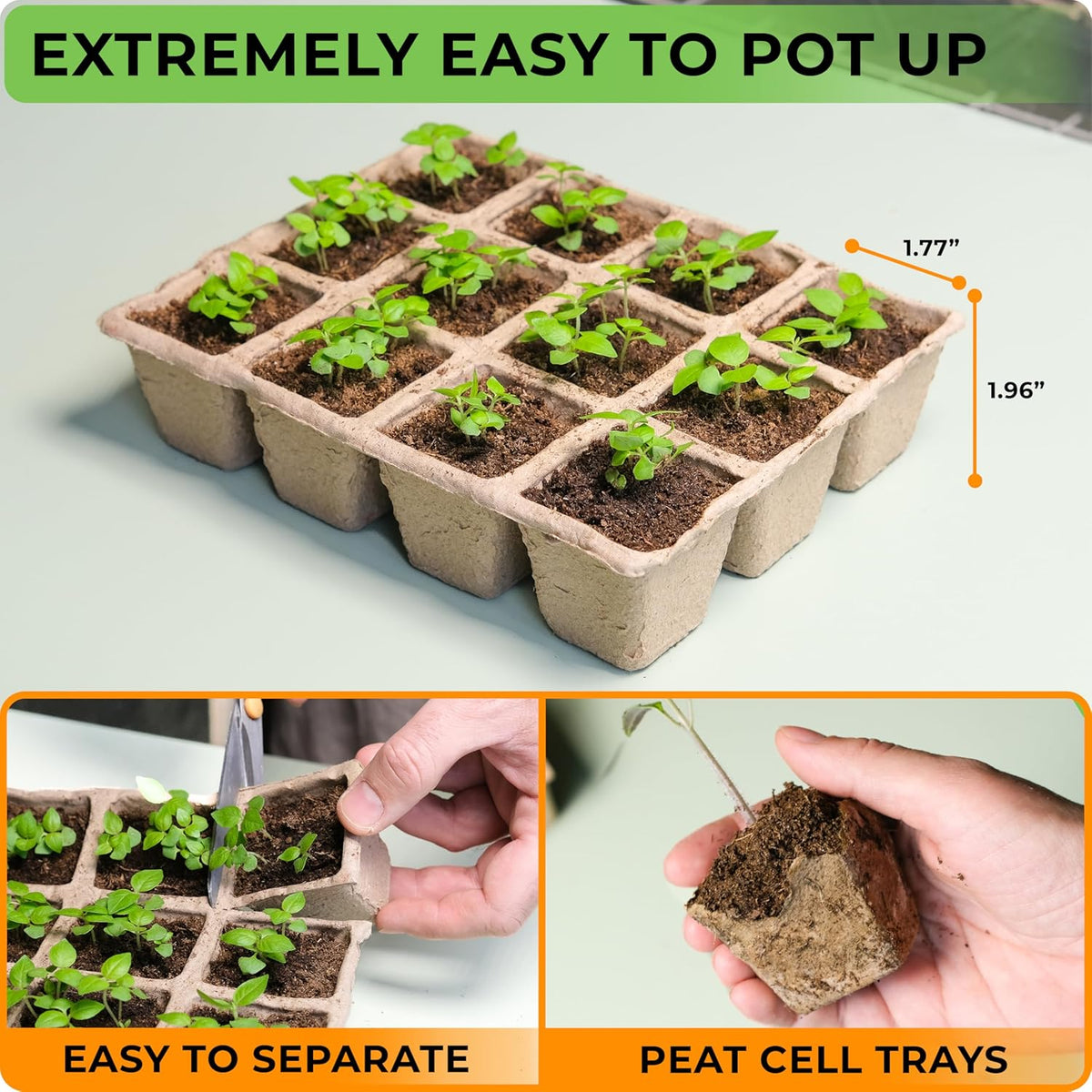 CARPATHEN Seed Starter Tray Kit - 5 x Strong Seed Starting Trays with Humidity Dome (120 Cells Total), Labels and Tools - Seedling Starter Trays Plant Germination Trays - Mini Greenhouse Cloning Kit