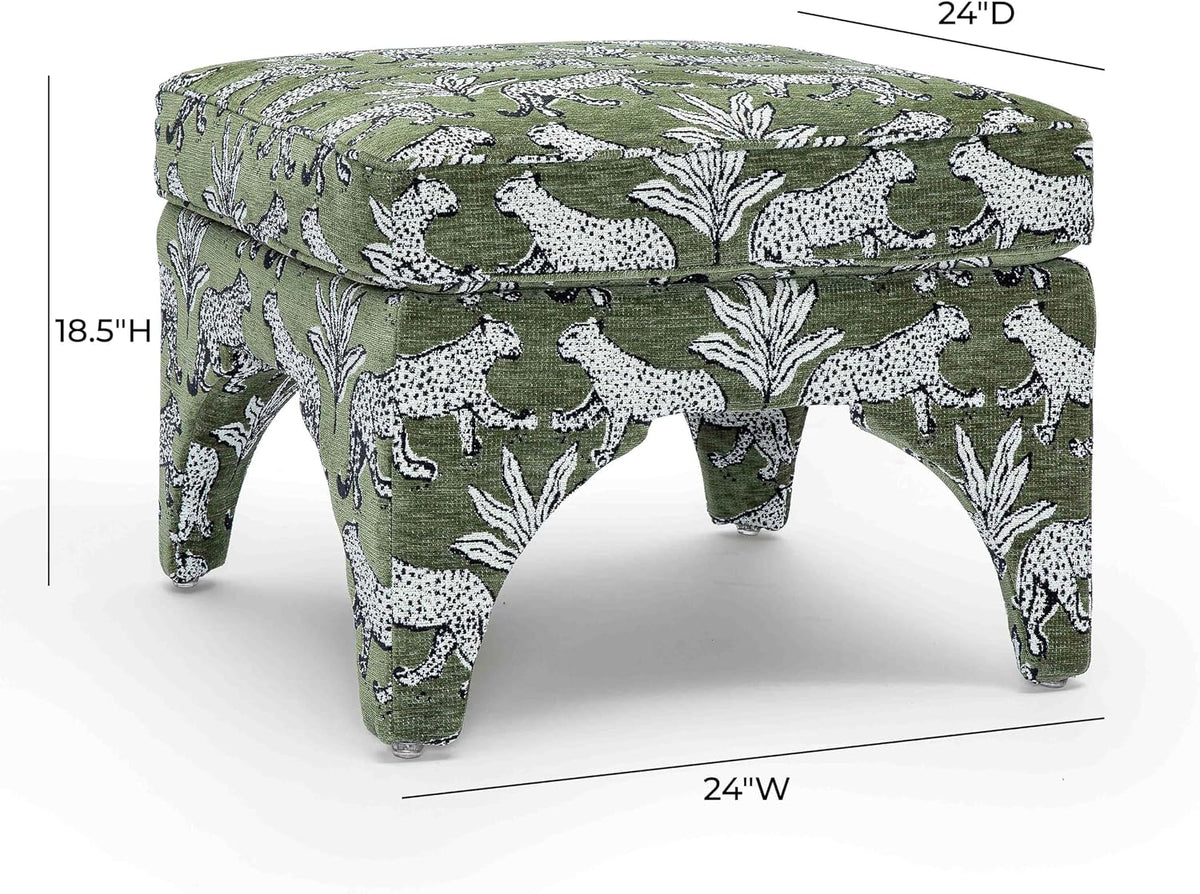 Tov Furniture Raji Jacquard Ottoman (Olive Green Leopard)