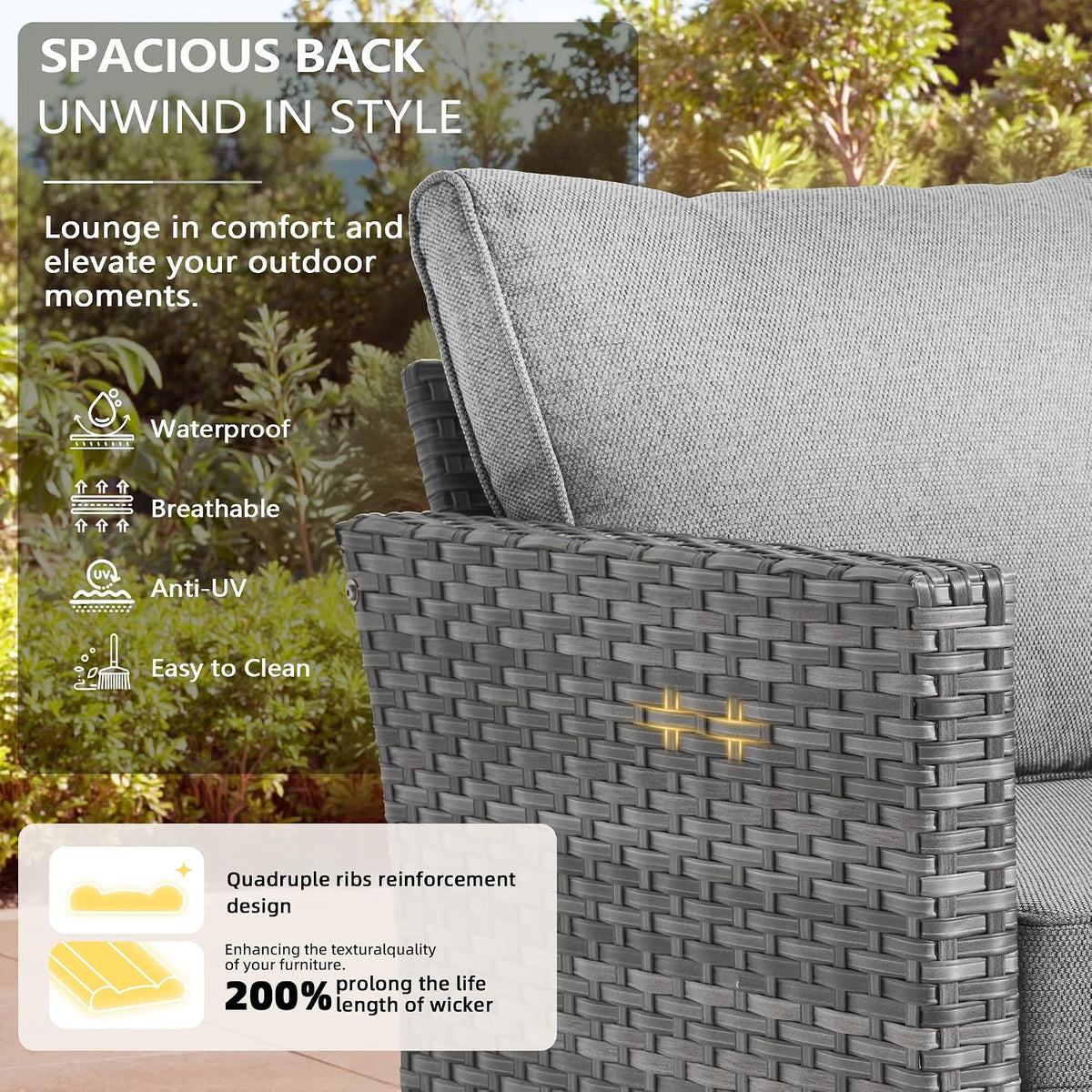 CAODOC 6 Pieces PE Wicker Patio Furniture Set, Outdoor Sectional Sofa with Swivel Chairs, Modern Rattan Conversation Set for Yard, Garden, Lawn, Deck, and Backyard