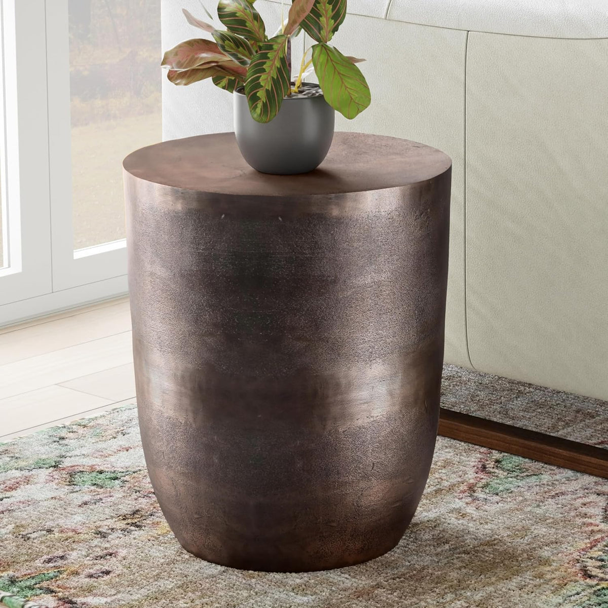 SIMPLIHOME Morris Metal Table - 17 inch Wide Cast Aluminum Round Accent Table in Antique Copper, Industrial Side or End Table for Living Room, Bedroom or Entryway with Handcrafted Finish, Assembled