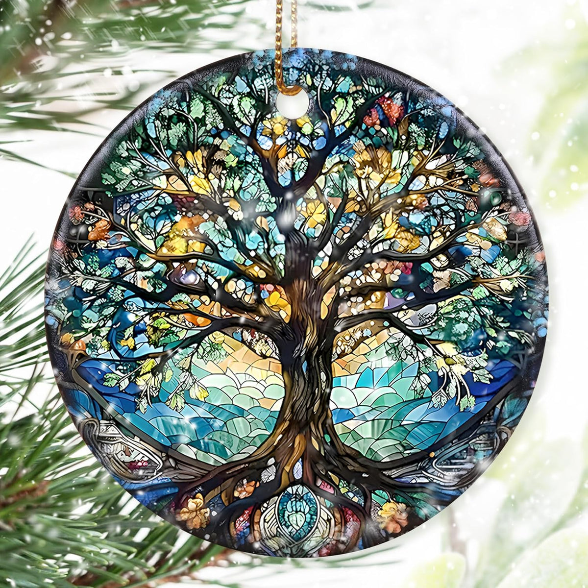 Colorful Ceramic Tree of Life Christmas Ornament, Tree of Life Ornaments for Christmas Tree, Holiday Decorations, Christmas Decor, Tree of Life Gifts, Christmas Ornament Gift Ideas - Pattern A