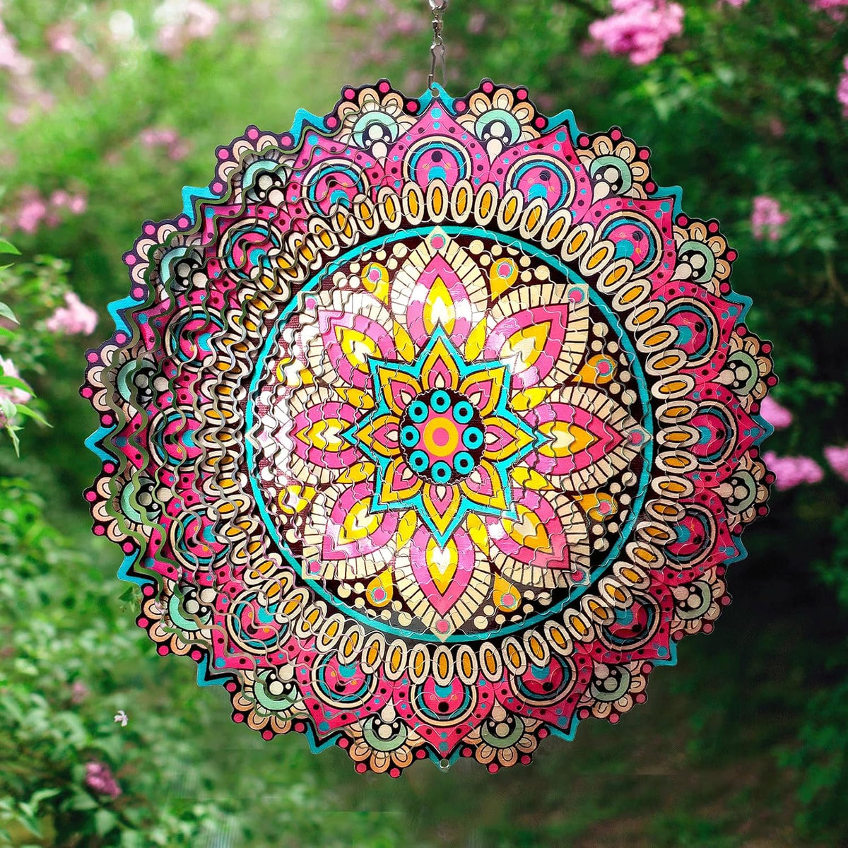 Goolyrusim Wind Spinner Mandala Blossom 3D Kinetic Wind Spinners Outdoor Laser Cut Stainless Steel Metal Art Hanging Wind Sculpture Mandala Garden Decoration Yard Art Decor Ornament Housewarming GIF