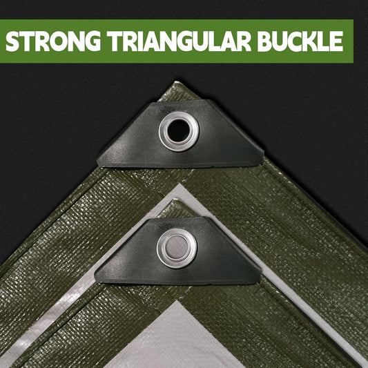 Green/Silver Heavy Duty Waterproof Tarp 12x12FT, 12mil Thick，Multifunctional tarp Whit Tear&Fade Resistant,UV Resistant,with Grommets and Reinforced Edges.