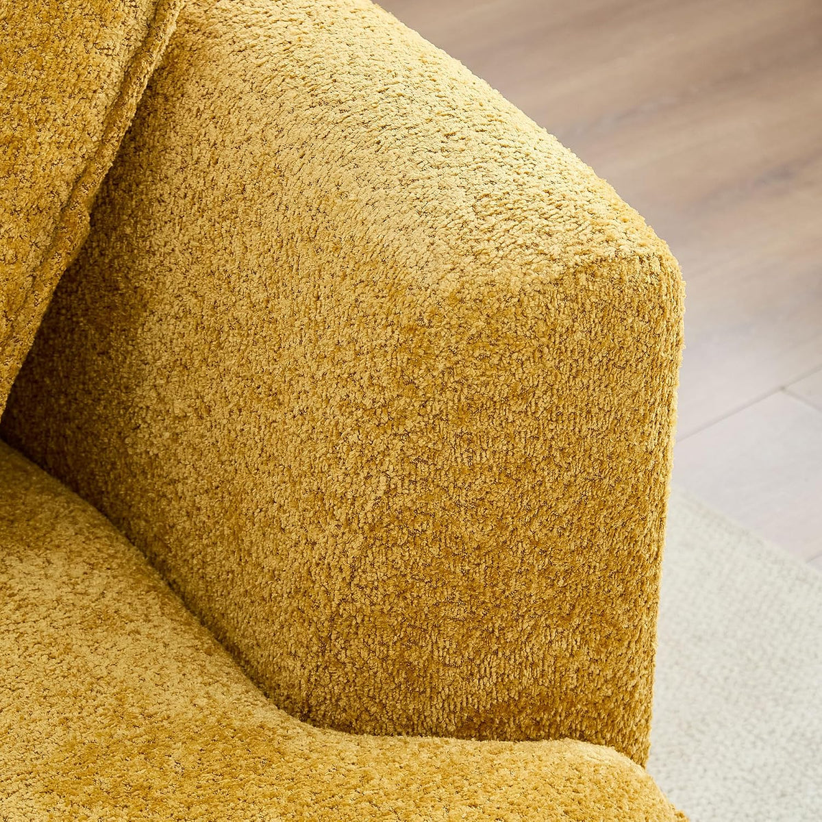 125” Curved Boucle Sofa,Modern 5-Seater L-Shape Sectional Couch with Chaise and Memory Foam,Modular Oversized Teddy Sofas for Living Room,Bedroom,Apartment (Right Facing,Yellow)