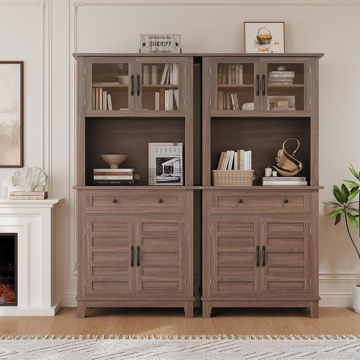 GAOMON 72“ Tall Pantry Cabinet with Drawer, 32” Wide Kitchen Pantry Storage Cabinet with Countertop, Large Kitchen Hutch with Storage Drawers and Doors for Dining Room, Living Room, Brown