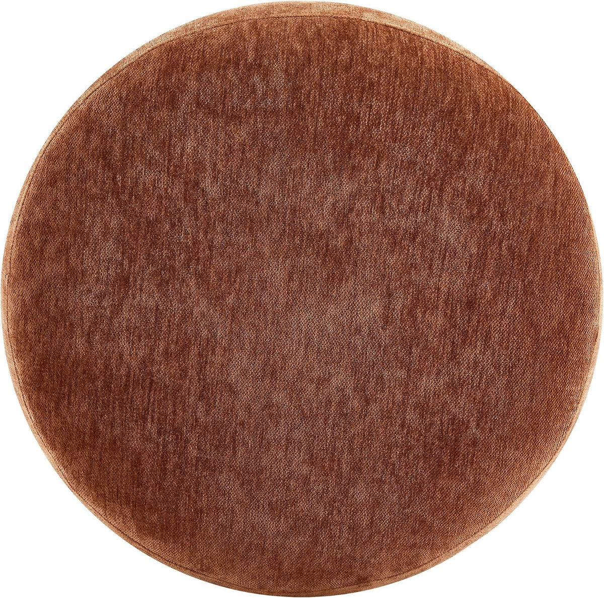 Upholstered Round Pouf Ottoman, Modern Footstool, Orange-Brown | Small Chenille Footrest with Soft Padded Seat & Wood Frame, Accent Vanity Stool for Bedroom (22.6"D x 22.6"W x 16.5"H)