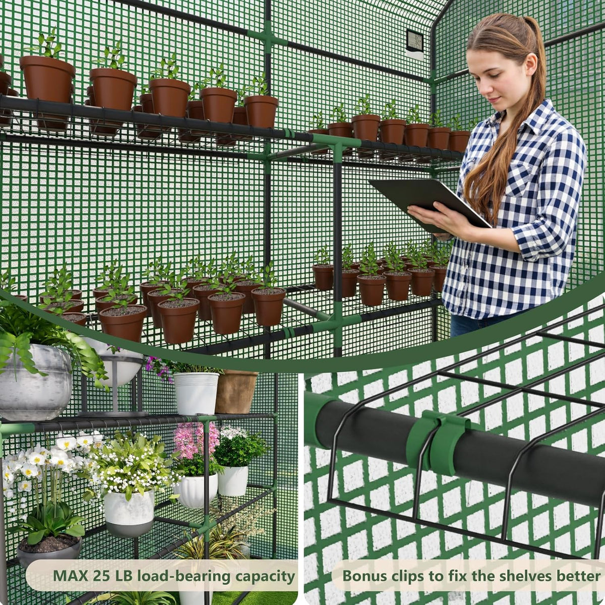 Greenhouse for Outdoors, Small Greenhouse, Walk-in Greenhouses with 3 Tiers 8 Shelves, PE Cover, Heavy Duty Plant Greenhouses for Garden and Backyard