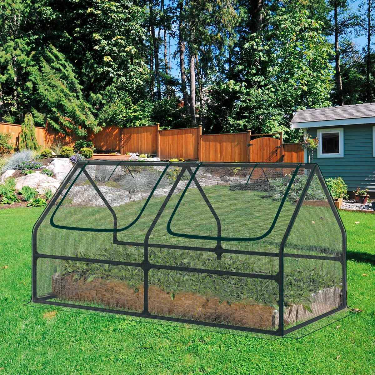 BPS 6x3x3 ft Mini Garden Greenhouse with 3 Dual Covers (PE & PVC & Mesh) Waterproof, UV-Protected Portable Grow Tent for Flowers, Vegetables, and Herbs in All Seasons