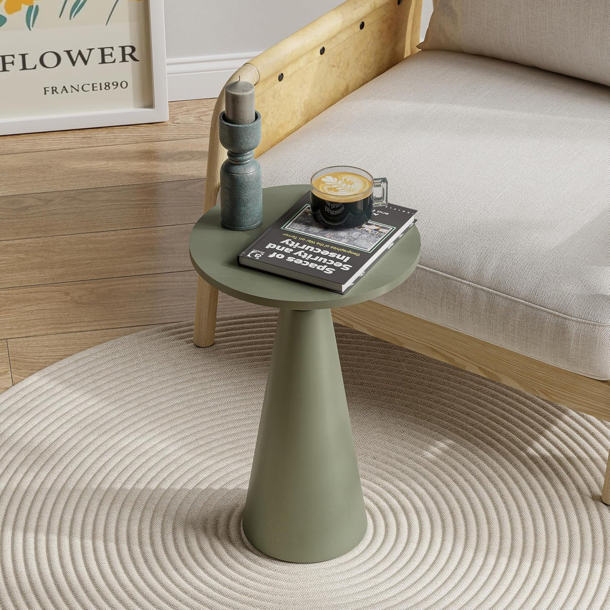 COZAYH Small Pedestal End Table Round Farmhouse Martini Table Wood Plant Stand Rustic Drink Table for Small Space Living Room, Sage Green