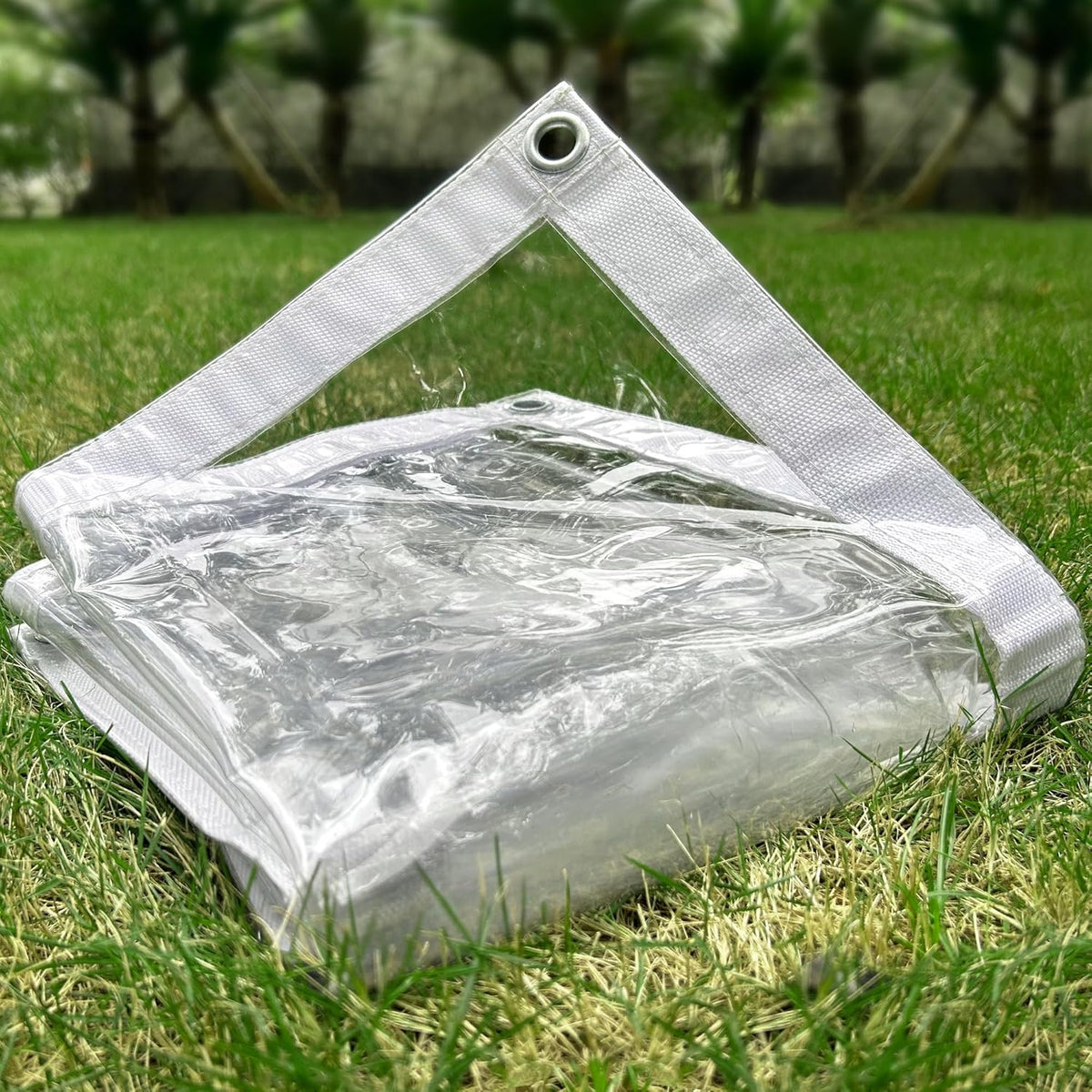 Clear Tarp 8 x8FT, 20 Mil Clear Vinyl Tarp, Small Cover Plastic Sheeting with Grommets, Double-Stitched Reinforced Edges, Heavy Duty Tarps Waterproof and Tearproof
