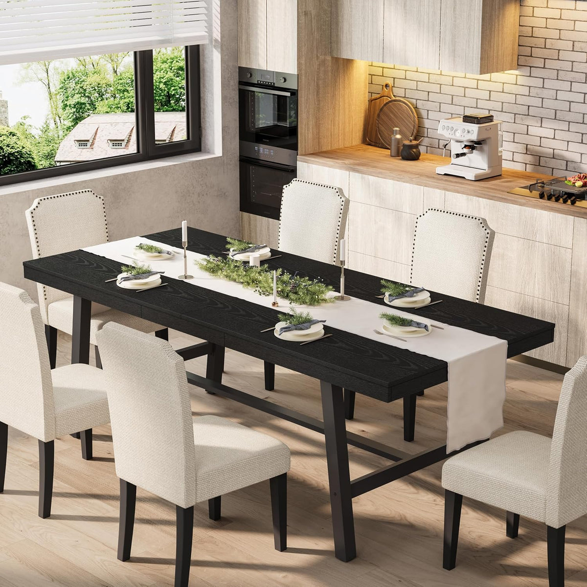 Garvee Industrial Dining Table for 6-8, 78.74" Extra Long Rectangular Kitchen Table with 2"×2" Metal Legs & Wood Top, Large Dining Table for Dining Room, Home Office, Black