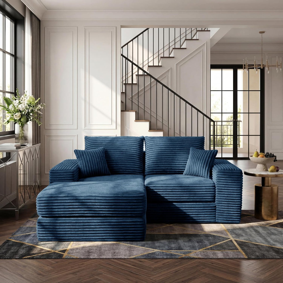 Cloud Modular Sectional Sofa, Comfy Couch with Non Slip Base, Modern L-Shaped Couch with Chaise, Customizable Sleeper Sofa for Living Spaces, No Assembly & Deep Seat(Blue)