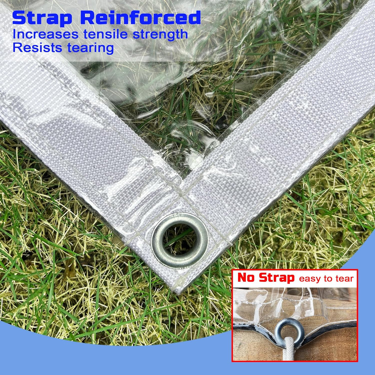 Clear Tarp 8 x12FT, 20 Mil Clear Vinyl Tarp, Small Cover Plastic Sheeting with Grommets, Double-Stitched Reinforced Edges, Heavy Duty Tarps Waterproof and Tearproof