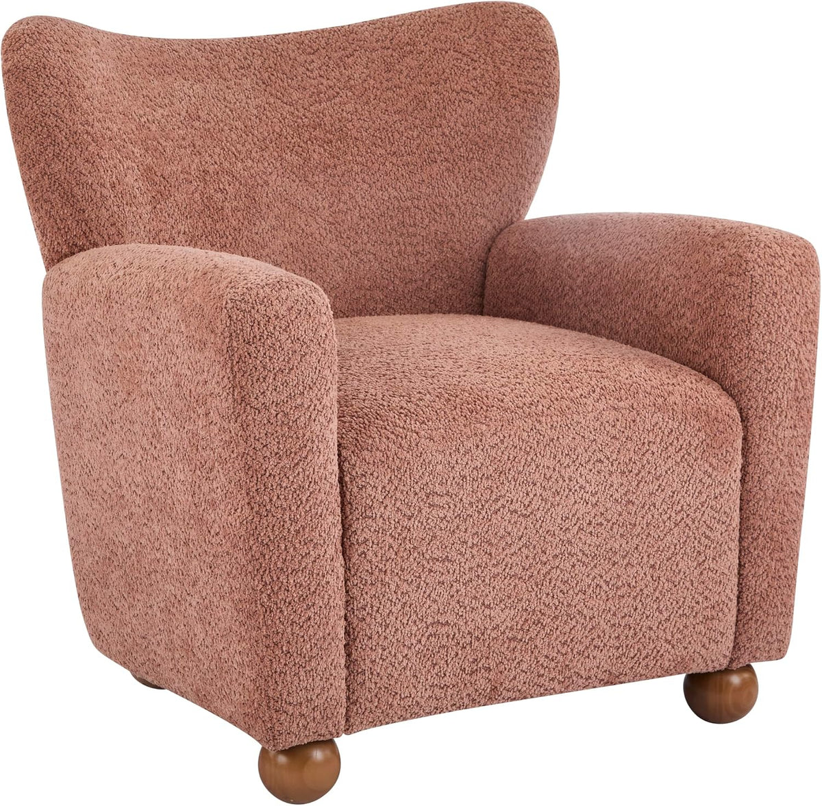 Christopher Knight Home Lindy Wingback Accent Chair, Upholstered Armchair with Rounded Wooden Legs, Curved Backrest Single Sofa, Soft Cushion Seating, Comfy Lounge Chair for Living Room, Dusty Coral